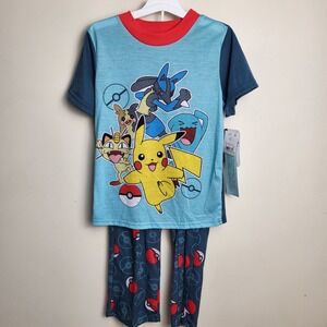 Pokemon Pikachu Pajamas Set XS 4/5 Blue Red Boys Girls Sleepwear NWT